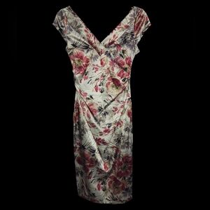 Like New Maggy London Floral V-Neck Midi Dress Size 8